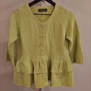 Willow Knit Cardigan S/M Tiered Ruffle Button 3/4‎ Sleeve Fairy Lagenlook Artsy